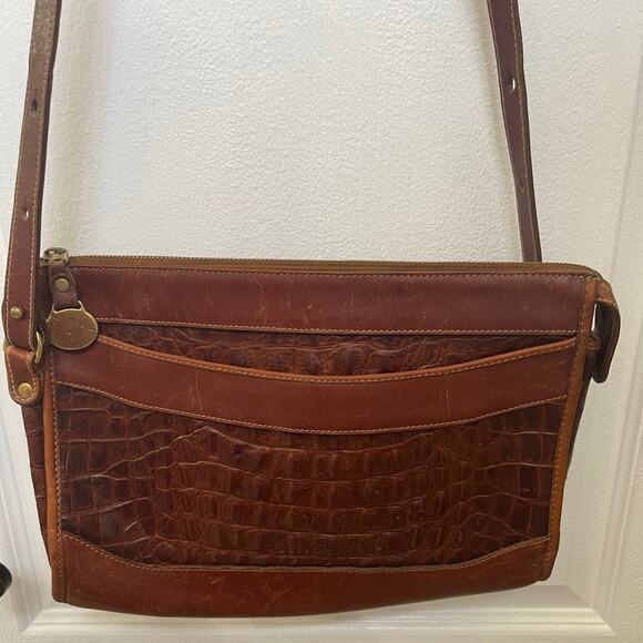 Brahmin Croc print shoulder bag brown vintage Needs TLC - Picture 1 of 16